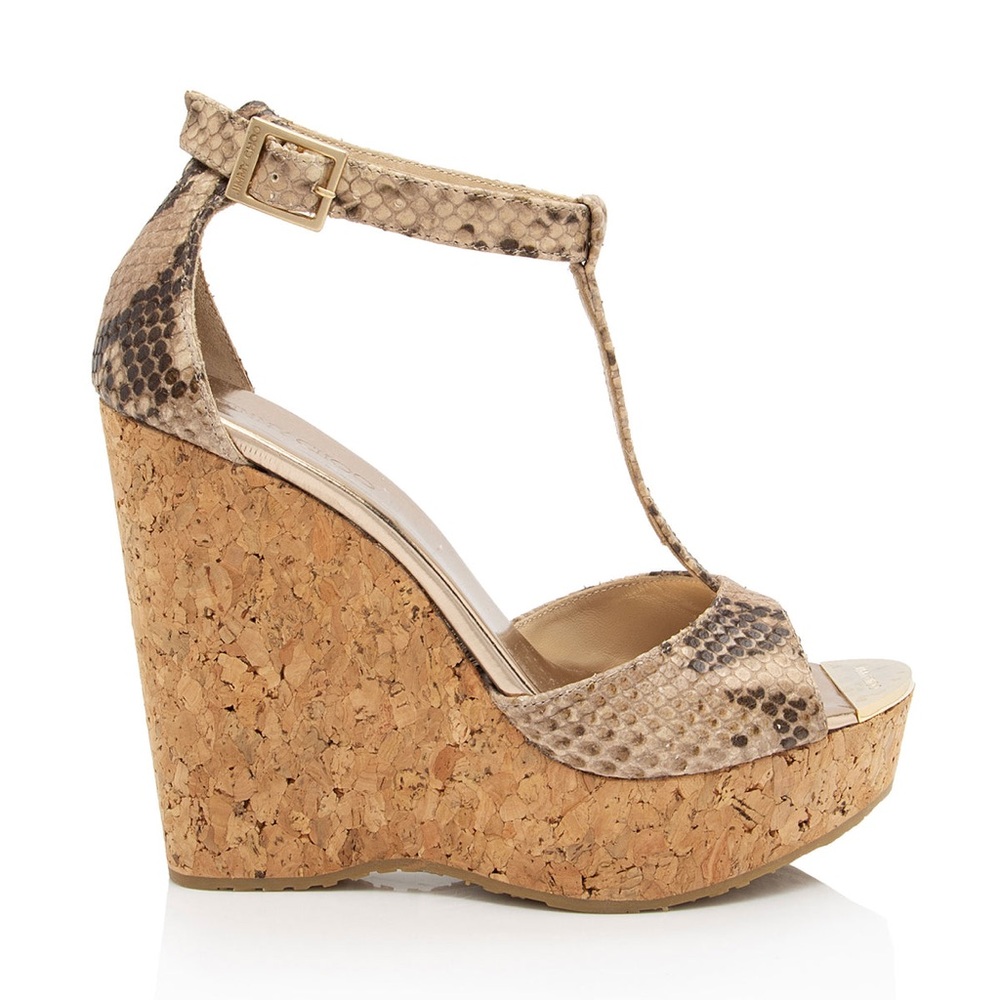 Jimmy Choo Python T-Strap Wedge Sandals - image 1